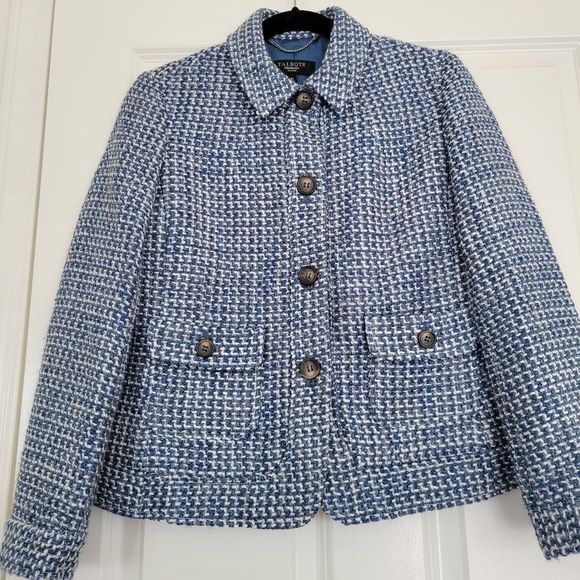 COPY - Talbots petite tweed blazer suit jacket size 4P blue white . - Picture 1 of 11